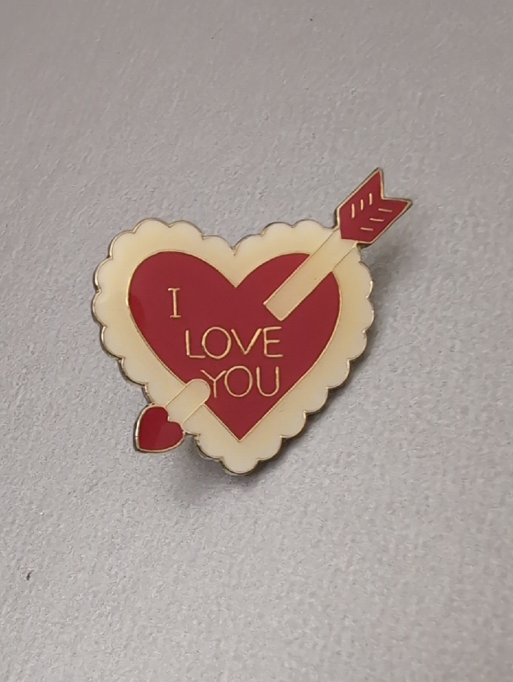 I Love You Heart Enamel Pin - Cream and Red